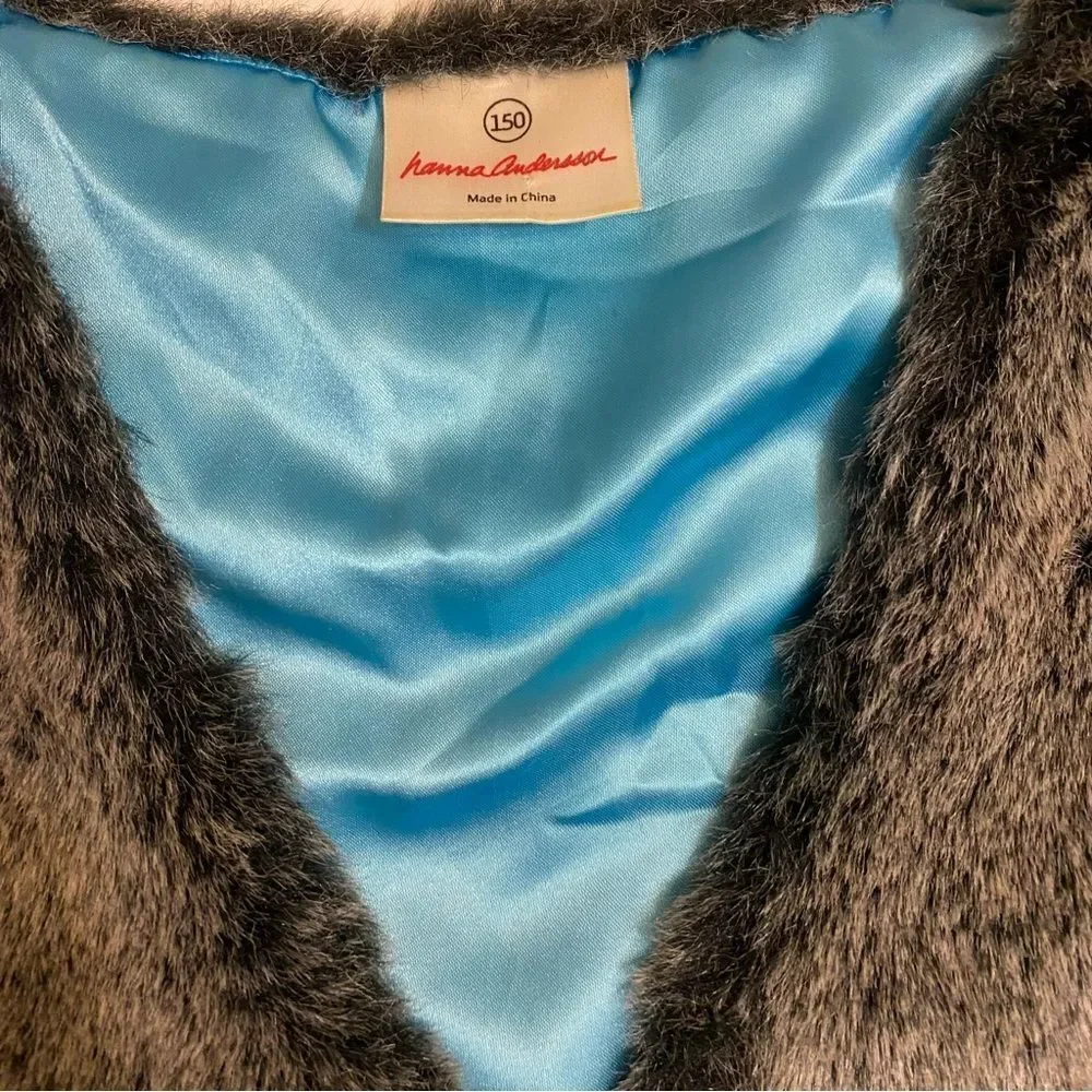 Hanna Andersson Faux Fur dark brown Vest blue liner 150 size 12